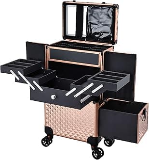 Adazzo Professional Multi-functional Rose Gold Cosmetic Train Case for Nail Technicians, Makeup Artists & Hairstylists, Rolling
