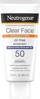 Neutrogena Clear Face Sunscreen Lotion for Acne-Prone Skin, Broad Spectrum SPF 50, Sunscreen for Face & Oily Skin, Oil-,Fragrance- & Oxybenzone-Free, Water Resistant, Matte, Unscented, 3 Fl Oz