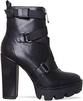 Platform Boots for Women, Heeled Combat Boots Chunky Heel Booties Round Toe Lace Up High Heel Ankle Boots