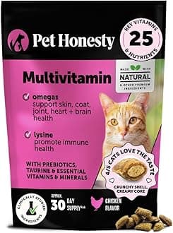 Cat Multivitamin Crunchy & Creamy Chews - Cat Treats for Health + Immune, Joint Support, Skin & Coat, & Digestion - Vitamins with Omega 3s, Lysine & Probiotics (30 Day Supply)