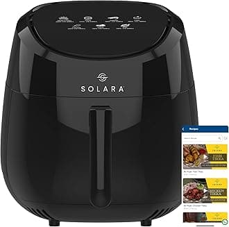 SOLARA Xtra Large Digital Air Fryer for the home kitchen with 8 preset modes | 5.5 liter basket | 1500W | Over 100 recipes, eBooks and videos | Black