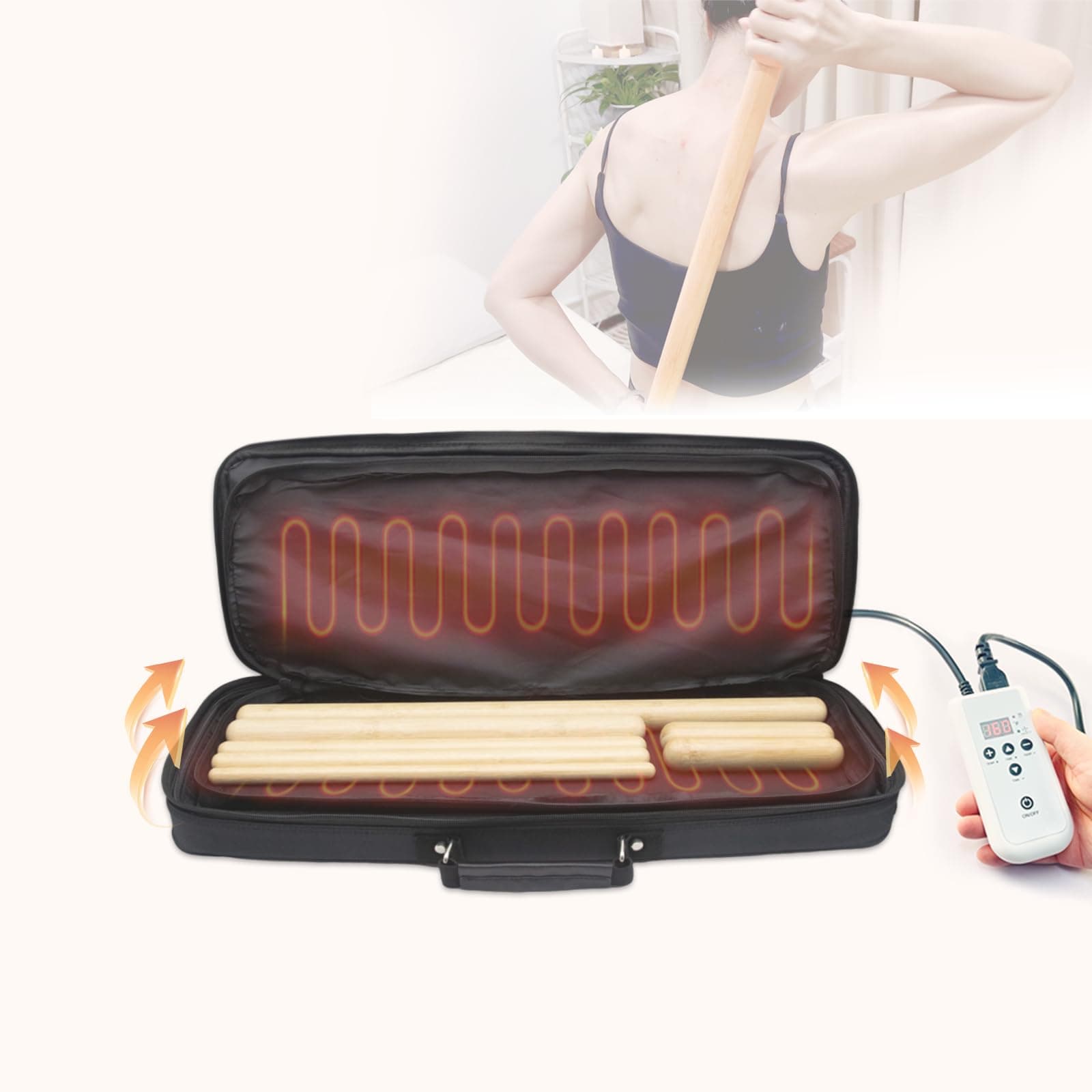Portable Massage Stone Warmer with Car Adaptor Electric Spa Bamboo Massage Sticks Set Hot Bamboo Massage Set - Hot Massage Stone Warmer Double-Sided Heating-Temp Controller - Bigger Heater