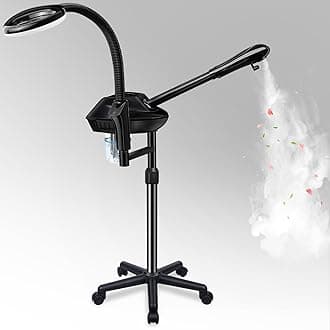 Professional Facial Steamer on Wheels, 2-in-1 Facial Steamers with 5X Magnifying Lamp, Facial Steamer for Facial Deep Cleaning, Facial Humidifier for Spa, Salon and at Home Use