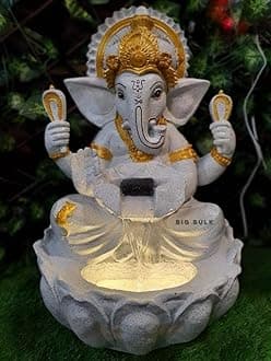Kamal/Lotus Ganesh Gannpati Fiber Indoor Outdoor Fountain with Led Lights for Home Decor and Office Decoration Or Gifting (33 * 33 * 54cm) (White Lotus Ganesh)