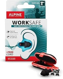 Alpine WorkSafe Construction Earplugs for Adult - Reusable Ear Protection for Work & DIY - Comfortable Hypoallergenic Filter for Noise Reduction - 23dB - with Safety Cord Black