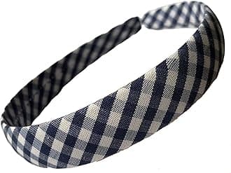 Gingham Hair Accessories for School Alice Band Slim Headband Scrunchy Clips (Navy Blue BIG Gingham Check School Alice Headband 2cm wide)