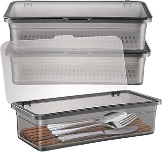 Cabilock 3 Pcs Cutlery Storage Box Kitchen Storage Container Holder Camping Cutlery Tray Organizers Utensils Lid Silverware Drainer Large Countertop Boxes Re-Usable Silverware Tray with Lid
