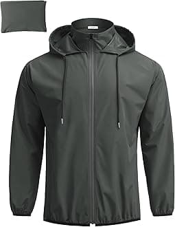 COOFANDY Men's Packable Rain Jacket Lightweight Waterproof Raincoat with Hood Travel Hiking Golf Windbreaker