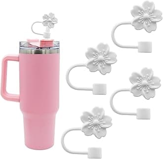 Flower Silicone Straw Cover Cap for Stanley Cup,Straw Topper 10mm 0.4in Dust-Proof Reusable StrawTips Lids