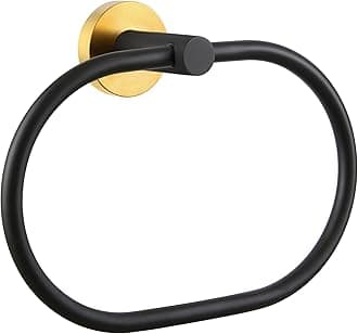 Bath Towel Ring, APLusee Stainless Steel Swivel Hand Towel Holder, Modern Oval Kitchen Bathroom Accessories (Black & Gold)