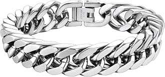 Stainless Steel Cuban Link Bracelet, 8mm/12mm/17mm Width, 7.5"/8.3"/9", 18K Gold Plated Chain Wrist Bracelets for Men Women, Send Gift Box