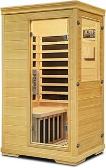 Far Infrared Sauna,1 Person Indoor Side-Opening Home Sauna Canadian Hemlock Wood Dry Sauna 1050W Carbon Heating Panels Infrared Home Spa