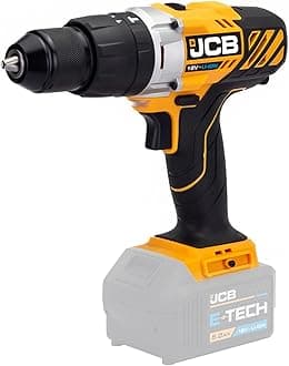 JCB 18V Cordless Combi Drill, Bare Unit, Variable Speed & LED Light, 16+3 Position Torque, Rubber Grip Overmould & Belt Clip, 3 Year Warranty