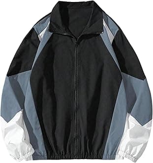 SOLY HUX Men's Varsity Jacket Zipper Color Block Windbreaker Jackets Long Sleeve Coats Streetwear