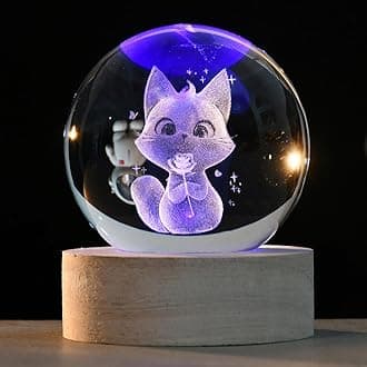 3D Cat Crystal Ball Cat Lovers Gift Cat Themed Present Novelty Cat Holding Rose Gift for Girlfriend Cat Decorative Ball 60mm with Colorful Light Base