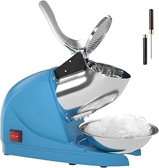 Electric Ice Crushers Machine Shaved Ice Machine Ice Snow Cone Maker Professional Double Blades Stainless Steel Ice Shaver Machine for Home Commercial Use (Blue)