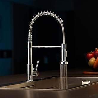 DAYONE Chrome Kitchen Sink Taps with Pull Down Sprayer, Spring 360 Swivel Mixer Tap, 2 Spray Modes High Arc Single Lever Sink Mixer Tap 1 Hole, UK Standard Commercial Kitchen Faucet,
