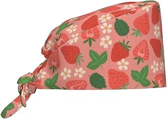 Strawberry Flower Pink Adjustable Working Cap Breathable Unisex Women Men Elastic Bandage Tie Back Hats Scrub Nursing Doctor Surgeon Cap