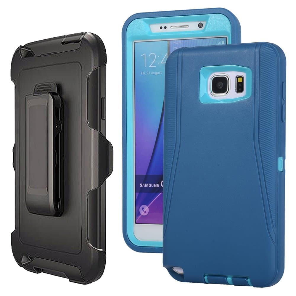 Galaxy Note 5 Case Defender,Harsel Belt-Clip Armor Shock Absorbing Heavy Duty Impact Resistant Full-Body Protective Cover Case w/ Clear Screen Protector & Holster for Samsung Galaxy Note 5 (Blue)