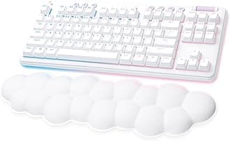 Logitech G 715 LIGHTSYNC RGB Illuminated Wireless Gaming Keyboard, Touch Switches (GX Coffee) and Keyboard Palm Rest, Compatible with PC and Mac, Fog White
