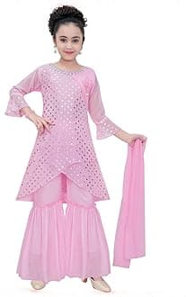 Ethnic Indian Girls Kurta Plazzao Dress Set, Thread Sequin Embriodery, size 3 years to 16 years