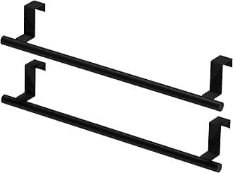 Cabinet Door Towel Holder, 14” Over Cabinet Towel Bar, Kitchen Over Cupboard Door Towel Holder, Stainless Steel Dish Towel Holder for Cabinet Door, Black, 2 Pack