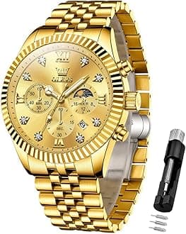 OLEVS Watch for Men Analog Quartz Stainless Steel Moon Phase Calendar Chronograph Diamond Watches Waterproof Wrist Watch Luminous