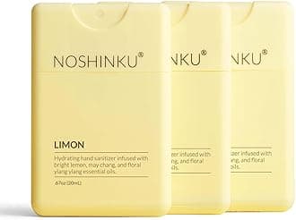 Noshinku - Refillable Hand Sanitizer Limon 3-Pack, Travel Size Spray with Hydrating Botanical Oils, Natural Ingredients, All Natural Fragrances, Sugarcane Derived Alcohol, No Parabens, No Dyes