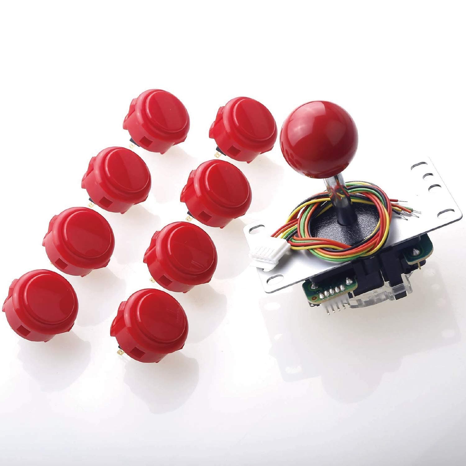 JLF-TP-8YT Joystick + 8 Pieces OBSF-30 Push Button Kit, Color: Red