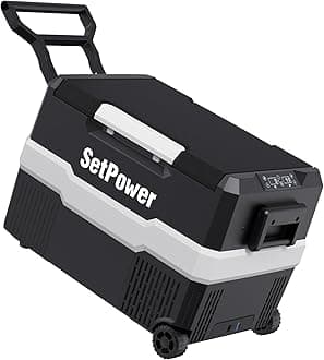 Setpower UPGRADED 12V Refrigerator Flexible Dual Zone Fridge Freezer 45QT Car Refrigerator Electric Cooler with Wheels Portable Freezer Plug in Cooler for Vehicles,Truck,RV,Van,SUV, RV45D Pro