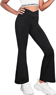 Zaclotre Girls Flare Leggings High Waisted V Crossover Casual Yoga Bell Bottoms with Pockets Pants for Kid