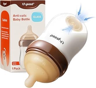 Thyseed Anti-Colic Glass Baby Bottle for Breastfed Infants, Paced Feeding, Breast-Like Newborn Slow Flow Nipple (1m+), 5 oz, 1 Pack