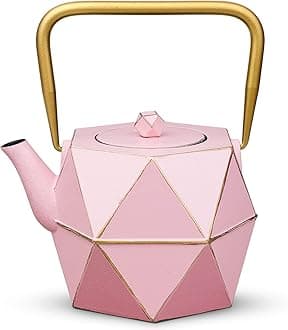 Cast Iron Teapot, TOPTIER Japanese Cast Iron Teapot with Infuser for Loose Leaf and Tea Bags, Stovetop Safe Cast Iron Tea Kettle Coated with Enameled Interior for 30 oz (900 ml), Pink