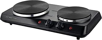 Electric Countertop Double Burner, 1700W Cooktop with 7.25" and 6.10" Cast Iron Hot Plates, Temperature Control, Portable Cooking Stove and Easy to Clean Stainless Steel Base, Black BGS102B