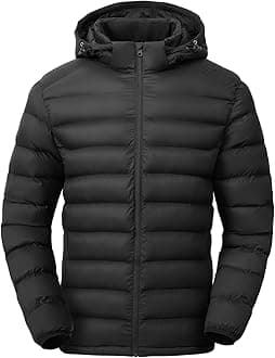 TBMPOY Men's Lightweight Puffer Jackets Detachable Hood Water-Resistant Casual Winter Coat Hooded Insulated for Travel Ski