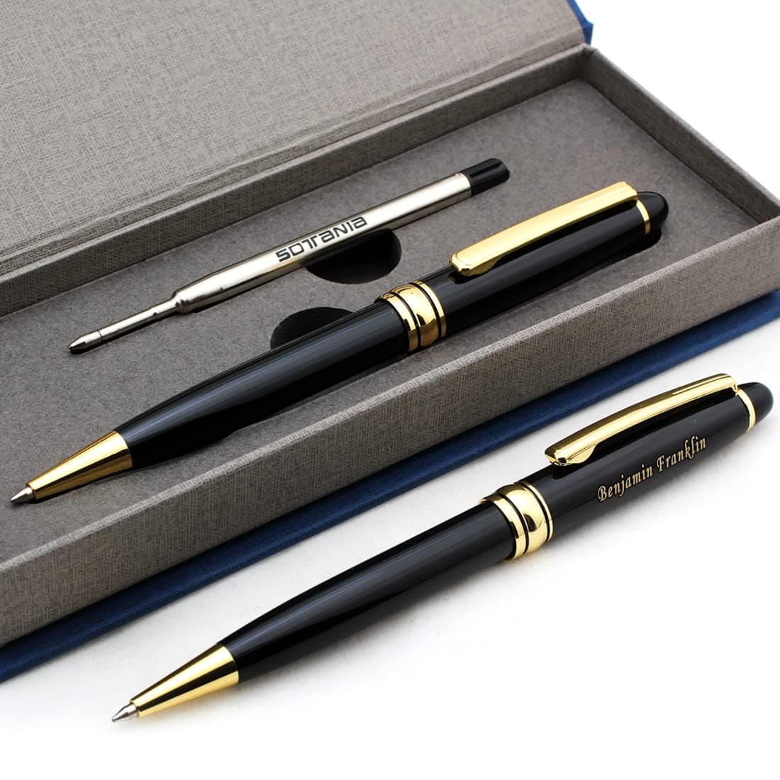 Free Engraving – Personalized Roller Ballpoint Pen, Refillable Black Ballpoint Pen with Gold Trim, Single-Color Design, Retractable Medium Refill, Classy Gift Box
