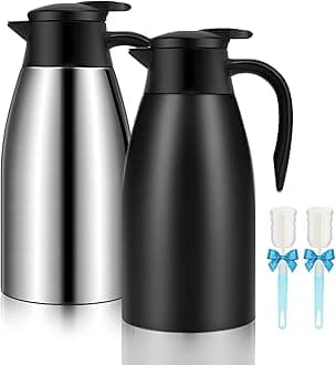 GearRoot 2pcs 68oz Thermal Coffee Carafe, Insulated Coffee Carafes for Keeping Hot, Thermos for Hot Drinks Coffee Thermos for Keeping 12 Hours Hot, 24 Hours Cold (Silver, Black)