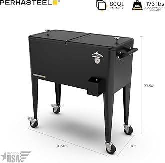 Permasteel 80 Quart Party Cooler, Rolling Ice Chest with Wheels and Handles for Indoor Outdoor Patio