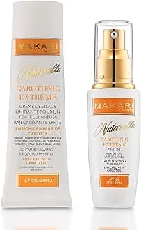 MAKARI Naturalle Carotonic Extreme Glow Renewing Face Cream SPF15 & Brightening Serum Set | Moisturizes, Brightens, & Rejuvenates Skin | Reduces Acne & Scars | Anti-Aging & Antioxidant Protection for