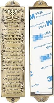 BRTAGG Metal Mezuzah For Door, Install Use Double-sided Tape, 5.3" Tall, English & Hebrew Scripture, Bronze, Easy Peel and Stick Mezuzahs Cover Jewish Gifts (for 4 Inches Scroll)