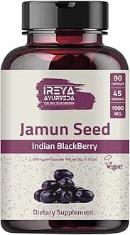Jamun Seed Capsules - (90 Capsules) 1000 mg- (Indian BlackBerry - Eugenia Jambolana) Ayurvedic herb 45 Days Supply | Jamun Capsules(