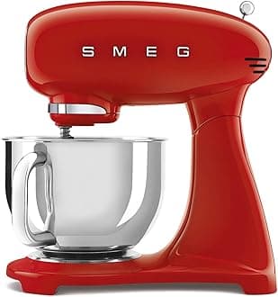 SMF03RDUK Full Colour Stand Mixer, Retro 50's Style with 4.8L Stainless Steel Bowl, Safety Lock, 10 Variable Speeds, 800W, Red