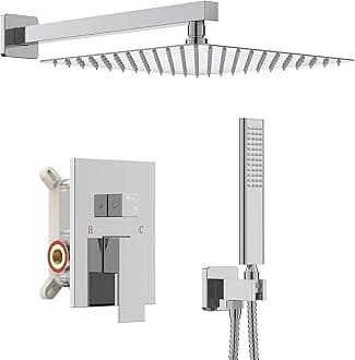 Iriber Chrome Shower System 10 Inch High Pressure Rainfall Shower Head and Shower Faucet Combo Set