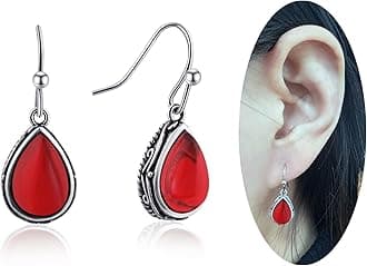Vintage Teardrop Birthstone Dangle Earrings for Women Trendy, Gemstone Drop Earrings with Silver Hook Birthstone Jewelry for Christmas Gift