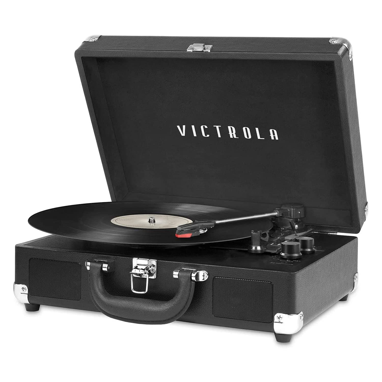 Nostalgic 3-Speed Vintage Bluetooth Suitcase Turntable, Black