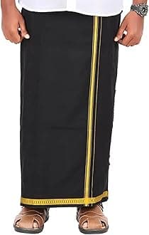 Men's Pure Cotton Lungi (2 Meters) Casual Daily Ware Black Lungi Free Size Thin Gold Border