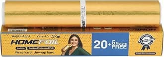 25 Meters Golden Embossed Converted Aluminium Foil | 12 Micron Thickness | Keeps Food Fresh Always | Perfect for Food Wrapping, Packing, Storing and Serving (Pack of 1)