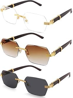 Rimless Rectangle Sunglasses Men Women Retro Frameless Square Shade Y2k Sun Glasses Tinted Eyewear