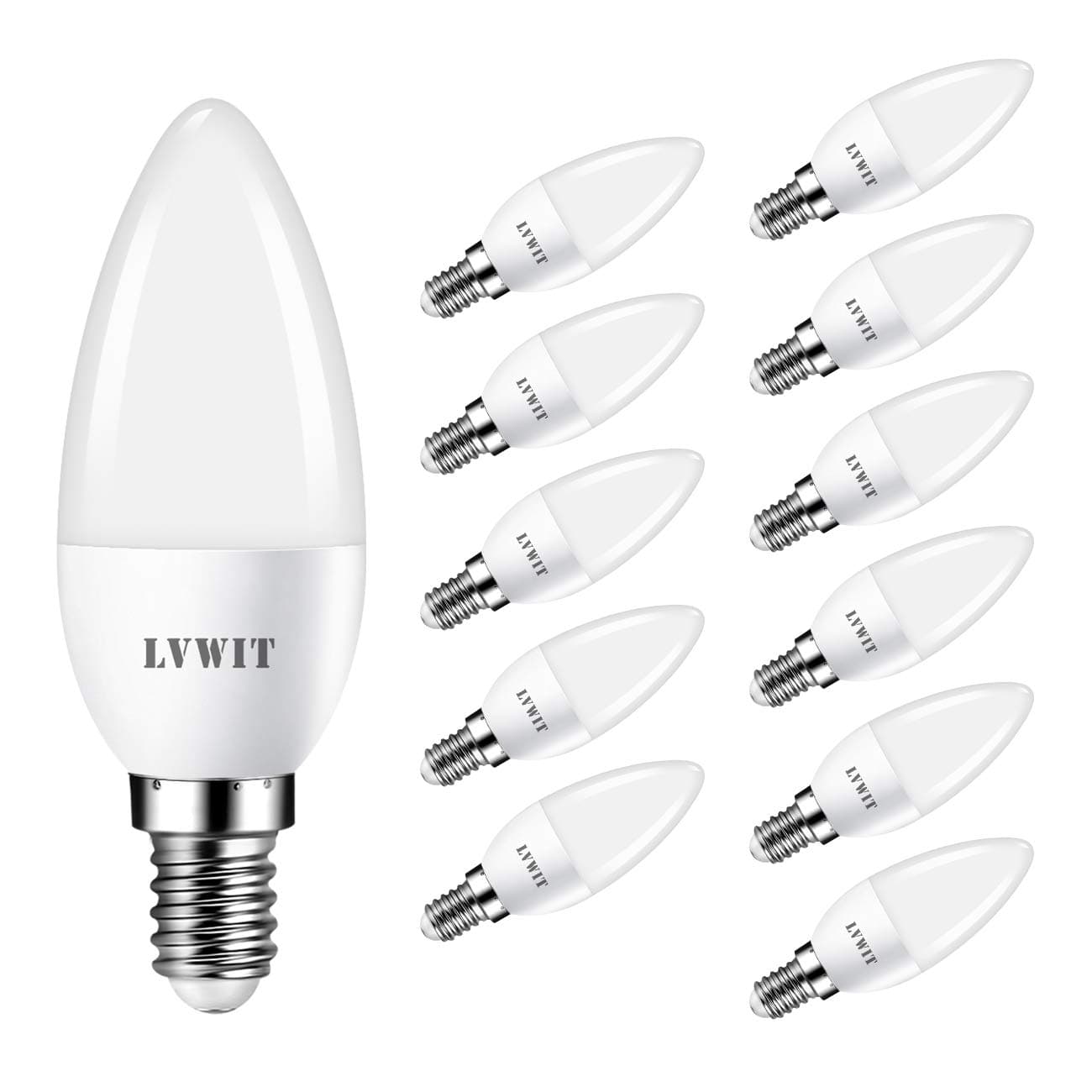 E14 LED Bulb 5W, 12 Pack, LVWIT 470Lm Candle Equivalent to 40W, 6500K Daylight/Cool White, Non-Dimmable, LED Light Bulbs [Energy Class A+]