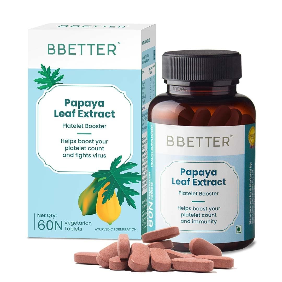 Papaya Leaf For Boosting Platelet Count | Papaya Leaf Extract Enriched With Tinospora Cardifolia Extract, Vitamin E Powder And Iron To Help Boost Platelet Count (60 Veg Tablets)